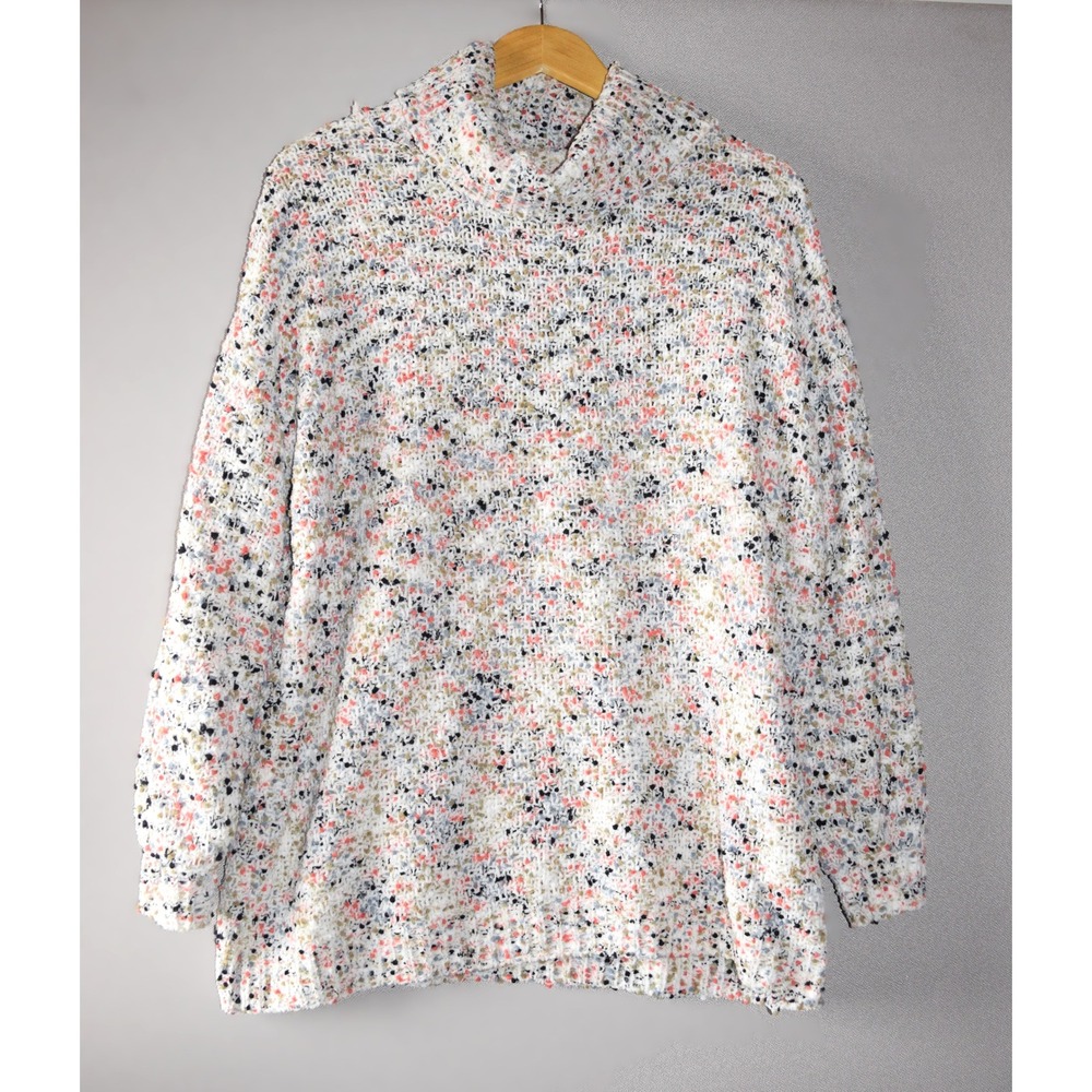 Moon & Madison Sweater Women Size M White Multi Good Funnel Neck Popcorn Knit